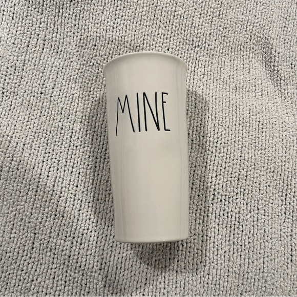 Rae Dunn White Ceramic Tumbler with lid ‘Mine’ - Picture 2 of 7